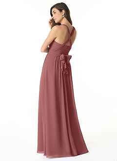 Azazie Olani At-home Try On Dresses Dusty Blue A-Line Off the Shoulder Chiffon Convertible Dress image3