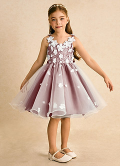 Azazie Junebug Flower Girl Dresses Ivory Amethyst Ball-Gown Lace Tulle Dress image6