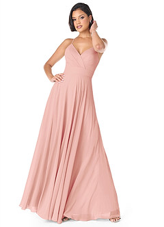 Azazie Avelina Brautjungfernkleider A-Linie V-Hals Gefaltet Chiffon Kleid Rosettenrosa image1
