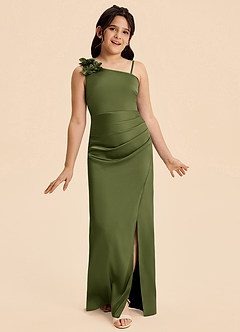 Azazie Remi Junior Olive Sheath Side Slit Stretch Satin Dress image6