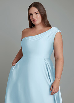 Azazie Melanie Brudtärnklänningar Klänning av A-linje i Stretch Satin Off the shoulder Himmelsblå image12