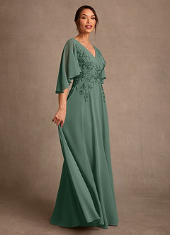 Azazie Tilda Mother of the Bride Dresses Eucalyptus A-Line Lace Chiffon Dress image3