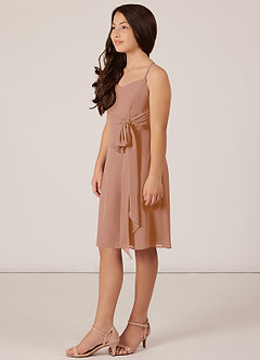 Azazie Doll Junior Champagne Rose A-Line Bow Chiffon Dress image3