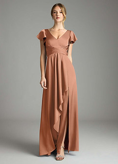 Azazie Omari Bridesmaid Dresses Bronzer A-Line Stretch Satin Dress image3