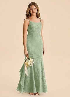 Azazie Lioren Junior Meerjungfrau-Linie Gestreift Blumen-Burnout Kleid Staubiger Salbeigrün image4