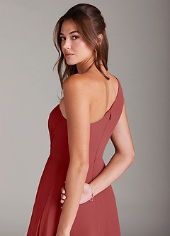 Azazie Brooke Brautjungfernkleider Eine Linie One-Shoulder Chiffon Kleid Rost image6