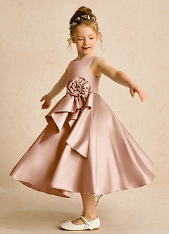 Azazie Hermia Flower Girl Dresses Champagne Rose A-Line Sleeveless Matte Satin Dress image3