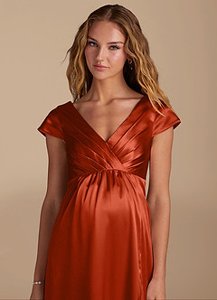 Azazie Allessia Maternity Bridesmaid Dresses A-Line Metallic Satin Floor-Length Dress image7
