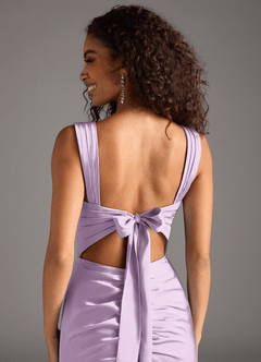 Azazie Jesaphine Bridesmaid Dresses Frosted Lilac Sheath Bow Stretch Satin Dress image4