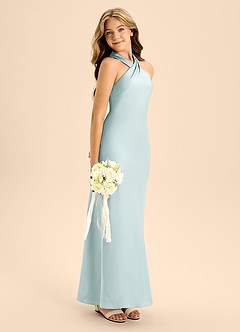 Azazie Doretta Junior Mist A-Line Pleated Stretch Satin Dress image7