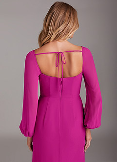 Azazie Charissa Robes de demoiselle d'honneur Robe Fourreau en Mousseline de soie Manche longue Fuchsia image2