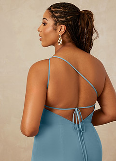 Christian Siriano Bridal for Azazie 1003 Bridesmaid Dresses Moody Blue Sheath One Shoulder Chiffon Dress image16