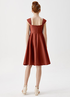 Azazie Amira Junior Terracotta A-Line Pleated Stretch Satin Dress image2