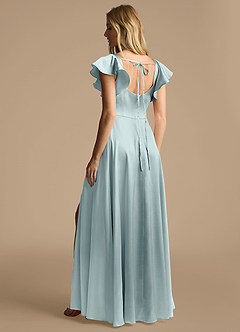 Azazie Bondi Bridesmaid Dresses Mist A-Line Bow Metallic Satin Dress image3