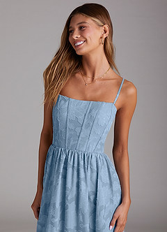 Azazie Delphina Bridesmaid Dresses Powder Blue A-Line Strapless Floral Burnout Convertible Dress image2