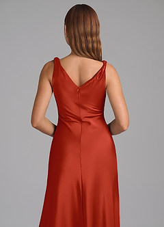 Azazie Nerine Bridesmaid Dresses Rust A-Line Pleated Stretch Satin Dress image2