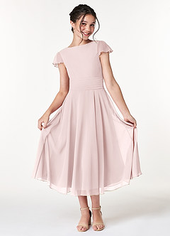 Azazie Payton Junior Robe Trapèze en Mousseline de soie Arc Rose Pâle image3