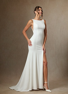 Azazie Raven Wedding Dresses Diamond White Caramel Mermaid Side Slit Tulle Dress image5