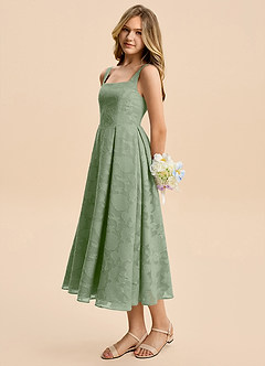 Azazie Amalie Junior Vestido de Salvia Polvorienta de Devorado Floral de Corte en A con Volante image5