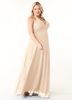 Azazie Tessie Robes de demoiselle d'honneur Robe Trapèze en Mousseline de soie Col V plissé Albâtre Blanc image8
