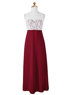 Azazie Rana Junior Robe Trapèze en Mousseline de soie Dentelle Bourgogne image5