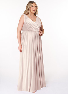 Azazie Tanicia Bridesmaid Dresses Rose Petal A-Line V-Neck Pleated Mesh Dress image8
