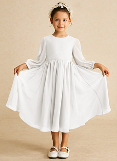 Azazie Lolo Flower Girl Dresses Ivory A-Line with Sleeves Chiffon Dress image3