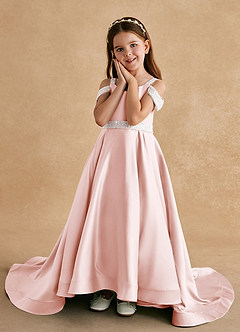 Azazie Jodi Abiti da Ragazza di Fiori Abito A-Line in Raso Opaco Rosa Rossore image5