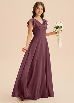 Azazie Anysa Junior Robe Trapèze en Mousseline de soie Rayé Sangria image5