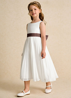 Azazie Margot Flower Girl Dresses Ivory Ganache A-Line Pleated Chiffon Dress image2