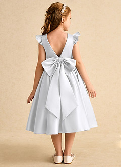 Azazie Dumpling Flower Girl Dresses White A-Line Bow Matte Satin Dress image1