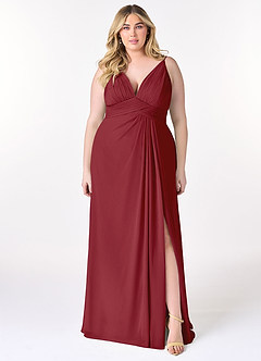 Azazie Maren Allure Robes de demoiselle d'honneur Robe Trapèze en Mousseline de soie Col V dentelle Grenade image6