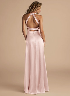 Azazie Clarice Bridesmaid Dresses Blushing Pink A-Line High Neck Metallic Satin Dress image2