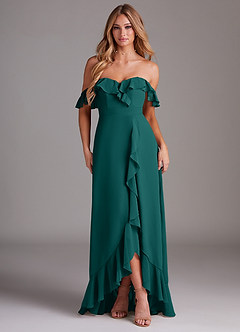 Azazie Lyra Bridesmaid Dresses Peacock A-Line Chiffon Convertible Dress image1