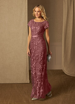 Azazie Dorit Mother of the Bride Dresses Desert Rose Sheath Scoop Lace Dress image3