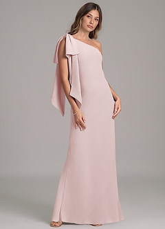 Azazie Capri Bridesmaid Dresses Blushing Pink A-Line One Shoulder Chiffon Dress image4