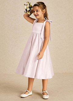 Azazie Chelsie Flower Girl Dresses Blushing Pink A-Line Bow Matte Satin Dress image4
