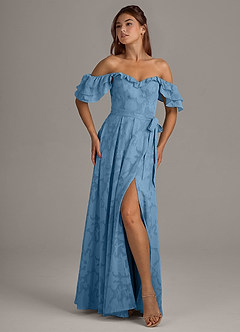 Azazie Aricella Bridesmaid Dresses Steel Blue A-Line Corset Floral Burnout Dress image7
