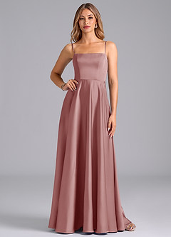 Azazie Elita Brautjungfernkleider A-Linie Plissee Stretch-Satin Kleid Altrosa image1