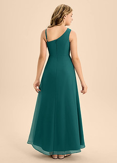 Azazie Brooke Junior Abito A-Line in Chiffon Spacco Laterale Verde Pavone image2