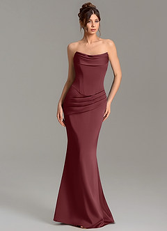 Azazie Adrienne Bridesmaid Dresses Cabernet Mermaid Corset Stretch Satin Convertible Dress image1