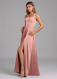 Azazie Rosaline Bridesmaid Dresses Rosette A-Line Side Slit Stretch Satin Dress image5