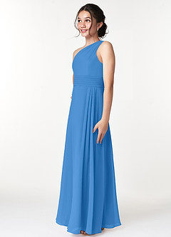Azazie Cleo Junior Blue Jay A-Line Pleated Chiffon Dress image5
