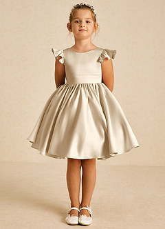Azazie Tootsie Flower Girl Dresses Champagne A-Line Bow Matte Satin Dress image3