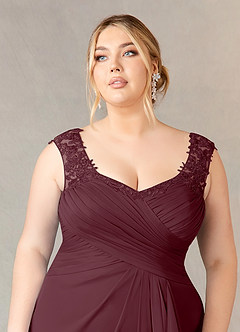Azazie Edelin Mother of the Bride Dresses Cabernet A-Line Sweetheart Neckline Pleated Mesh Dress image12