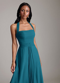 Azazie Clarisa Bridesmaid Dresses Ink Blue A-Line Pleated Chiffon Dress image3
