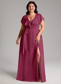 Azazie Lainey Brautjungfernkleider A-Linie mit Taschen Chiffon Kleid Maulbeerrot image3