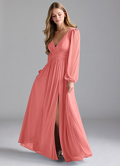 Azazie Norah Robes de demoiselle d'honneur Robe Trapèze en Maille Corail image1