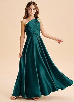 Azazie Charlize Junior Vestido de Pavo Real de Satén Elástico de Corte en A con Plisado image5