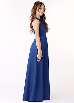 Azazie Laurel Junior Royal Blue A-Line Stretch Satin Dress image2